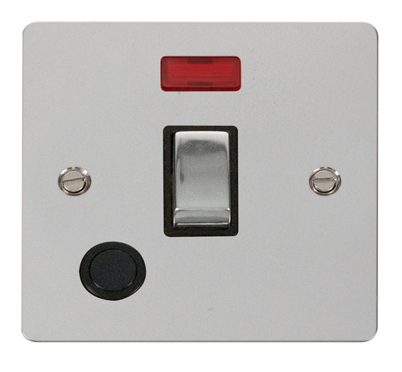 Click® Scolmore Define® FPCH523BK 20A Ingot DP Switch With Neon Polished Chrome Black Insert