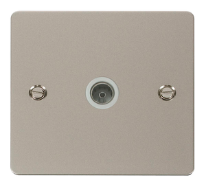 Click® Scolmore Define® FPPN065WH Single Coaxial Outlet  Pearl Nickel White Insert