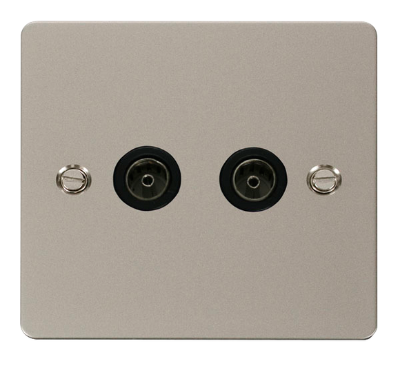 Click® Scolmore Define® FPPN066BK Twin Coaxial Outlet Pearl Nickel Black Insert