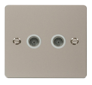 Click® Scolmore Define® FPPN066WH Twin Coaxial Outlet Pearl Nickel White Insert