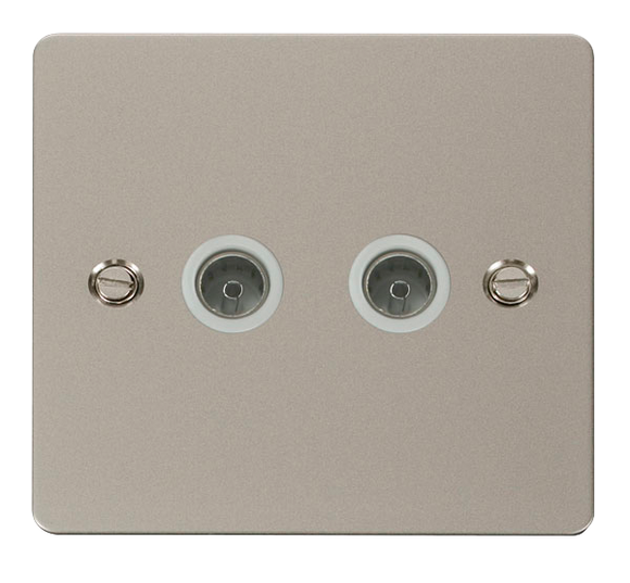Click® Scolmore Define® FPPN066WH Twin Coaxial Outlet Pearl Nickel White Insert