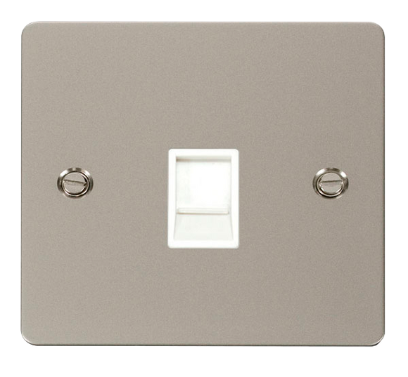 Click® Scolmore Define® FPPN115WH Single RJ11 (Irish/US) Outlet Pearl Nickel White Insert