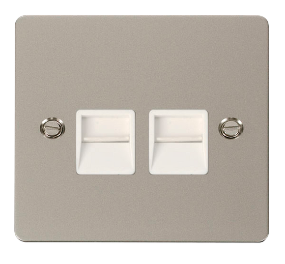 Click® Scolmore Define® FPPN121WH Twin Telephone Outlet - Master  Pearl Nickel White Insert