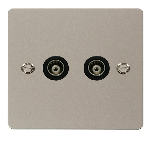 Click® Scolmore Define® FPPN159BK Twin Isolated Coaxial Outlet  Pearl Nickel Black Insert