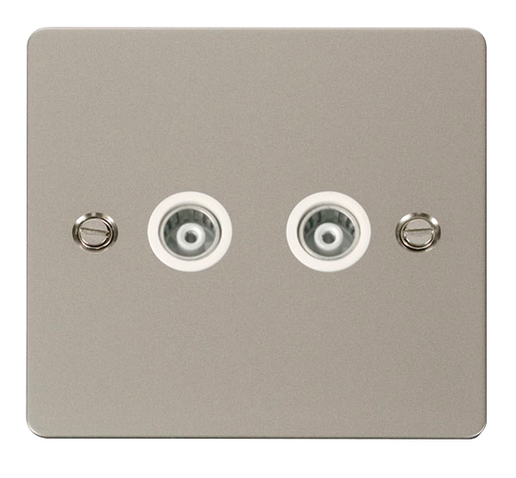 Click® Scolmore Define® FPPN159WH Twin Isolated Coaxial Outlet  Pearl Nickel White Insert