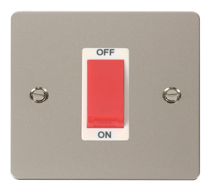 Click® Scolmore Define® FPPN200WH 45A 1 Gang DP Switch Pearl Nickel White Insert