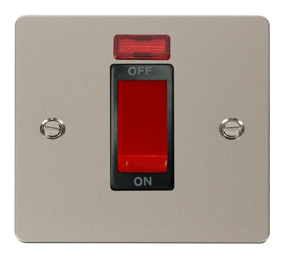 Click® Scolmore Define® FPPN201BK 45A 1 Gang DP Switch With Neon Pearl Nickel Black Insert