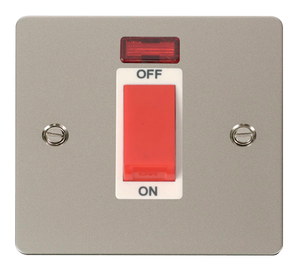 Click® Scolmore Define® FPPN201WH 45A 1 Gang DP Switch With Neon Pearl Nickel White Insert