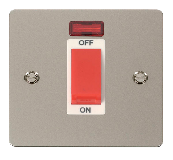 Click® Scolmore Define® FPPN201WH 45A 1 Gang DP Switch With Neon Pearl Nickel White Insert
