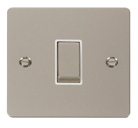 Click® Scolmore Define® FPPN411WH 10AX Ingot 1 Gang 2 Way Plate Switch Pearl Nickel White Insert