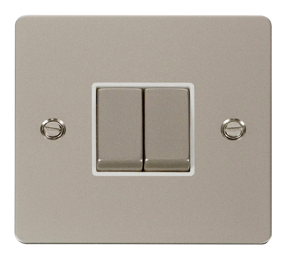 Click® Scolmore Define® FPPN412WH 10AX Ingot 2 Gang 2 Way Plate Switch Pearl Nickel White Insert