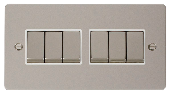 Click® Scolmore Define® FPPN416WH 10AX Ingot 6 Gang 2 Way Plate Switch Pearl Nickel White Insert
