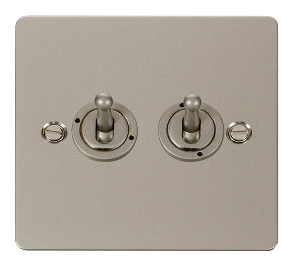 Click® Scolmore Define® FPPN422 10AX 2 Gang 2 Way Toggle Switch Pearl Nickel  Insert