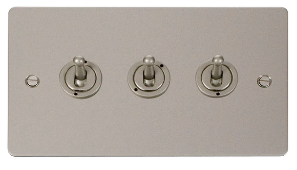 Click® Scolmore Define® FPPN423 10AX 3 Gang 2 Way Toggle Switch Pearl Nickel  Insert