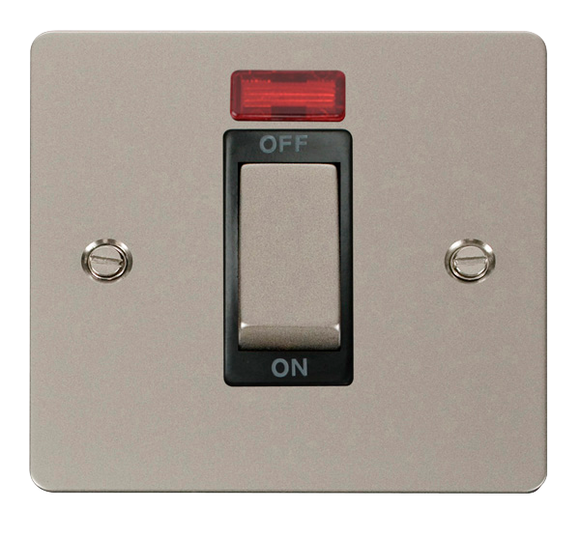 Click® Scolmore Define® FPPN501BK 45A Ingot 1 Gang DP Switch With Neon Pearl Nickel Black Insert