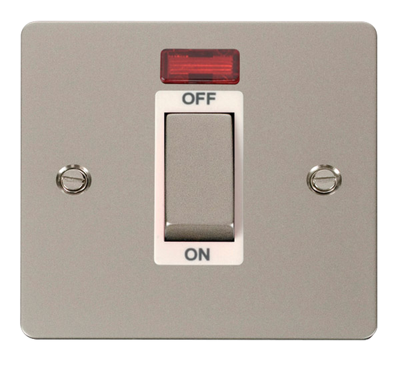 Click® Scolmore Define® FPPN501WH 45A Ingot 1 Gang DP Switch With Neon Pearl Nickel White Insert