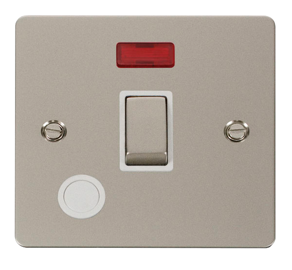 Click® Scolmore Define® FPPN523WH 20A Ingot DP Switch With Neon Pearl Nickel White Insert