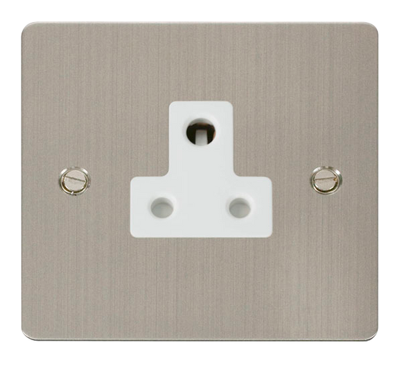 Click® Scolmore Define® FPSS038WH 5A Round Pin Socket Stainless Steel White Insert