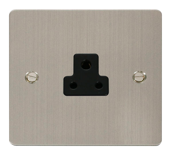 Click® Scolmore Define® FPSS039BK 2A Round Pin Socket Stainless Steel Black Insert