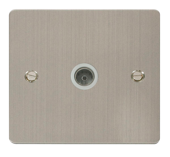 Click® Scolmore Define® FPSS065WH Single Coaxial Outlet  Stainless Steel White Insert