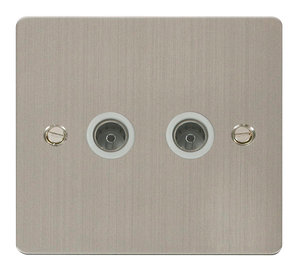 Click® Scolmore Define® FPSS066WH Twin Coaxial Outlet Stainless Steel White Insert