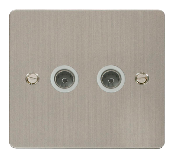 Click® Scolmore Define® FPSS066WH Twin Coaxial Outlet Stainless Steel White Insert