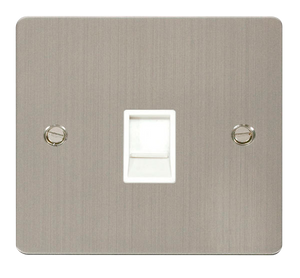 Click® Scolmore Define® FPSS115WH Single RJ11 (Irish/US) Outlet Stainless Steel White Insert