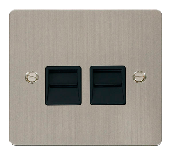 Click® Scolmore Define® FPSS121BK Twin Telephone Outlet - Master  Stainless Steel Black Insert