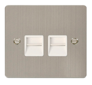 Click® Scolmore Define® FPSS121WH Twin Telephone Outlet - Master  Stainless Steel White Insert