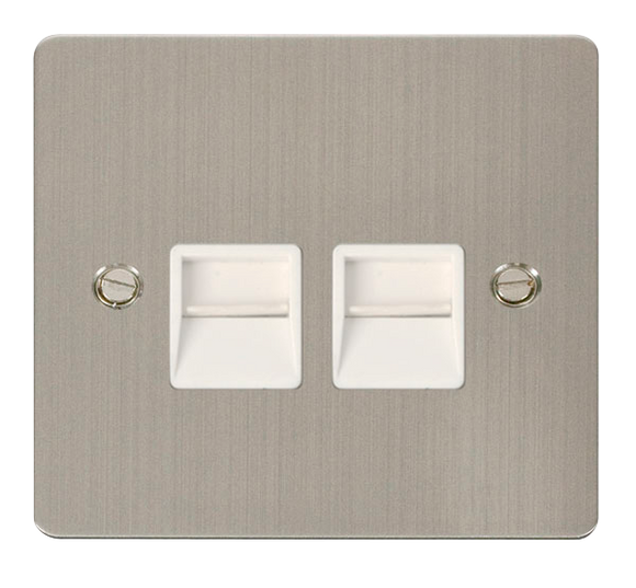 Click® Scolmore Define® FPSS126WH Twin Telephone Outlet - Secondary  Stainless Steel White Insert