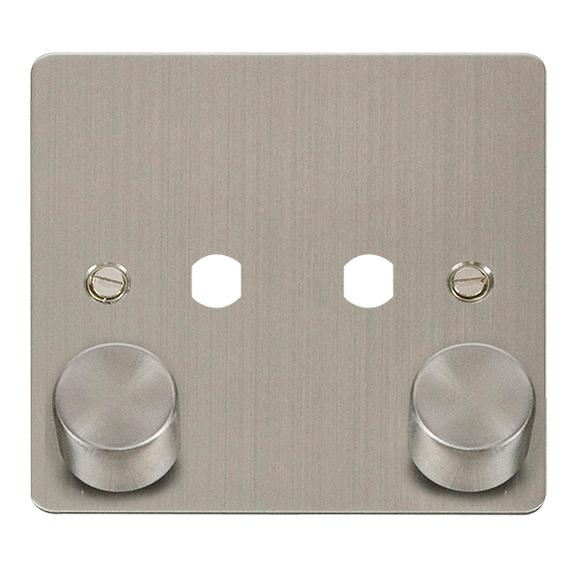 Click® Scolmore Define® FPSS152PL 2 Gang Dimmer Plate & Knobs (800W Max) - 2 Apertures Stainless Steel  Insert