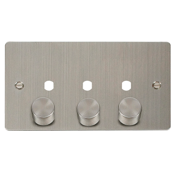 Click® Scolmore Define® FPSS153PL 3 Gang Dimmer Plate & Knobs (1200W Max) - 3 Apertures Stainless Steel  Insert