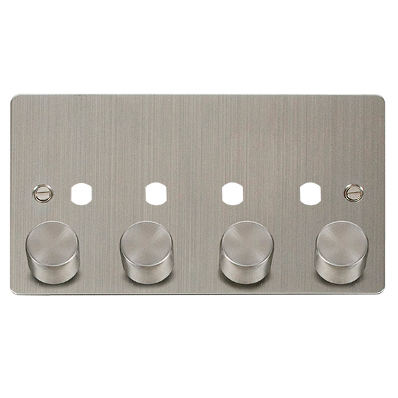 Click® Scolmore Define® FPSS154PL 4 Gang Dimmer Plate & Knobs (1600W Max) - 4 Apertures Stainless Steel  Insert