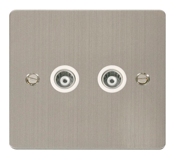 Click® Scolmore Define® FPSS159WH Twin Isolated Coaxial Outlet  Stainless Steel White Insert
