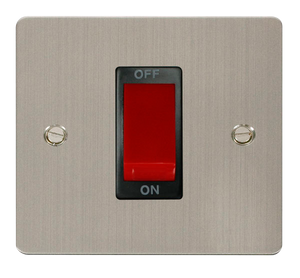 Click® Scolmore Define® FPSS200BK 45A 1 Gang DP Switch Stainless Steel Black Insert