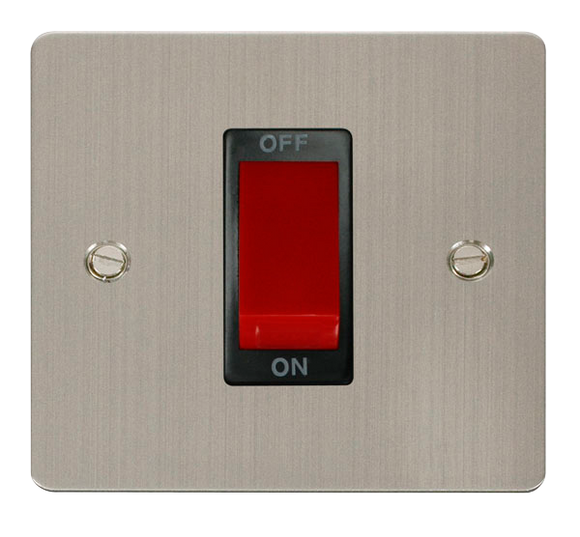 Click® Scolmore Define® FPSS200BK 45A 1 Gang DP Switch Stainless Steel Black Insert