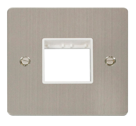 Click® Scolmore Define® FPSS402WH 1 Gang MiniGrid® Unfurnished Plate - 2 Apertures Stainless Steel White Insert