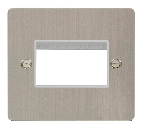 Click® Scolmore Define® FPSS403WH 1 Gang MiniGrid® Unfurnished Plate - 3 Apertures Stainless Steel White Insert