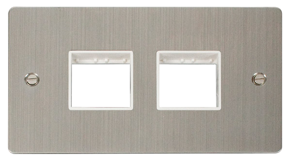 Click® Scolmore Define® FPSS404WH 2 Gang MiniGrid® Unfurnished Plate - 2 x 2 Apertures Stainless Steel White Insert