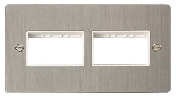 Click® Scolmore Define® FPSS406WH 2 Gang MiniGrid® Unfurnished Plate - 2 x 3 Apertures Stainless Steel White Insert
