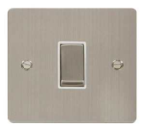 Click® Scolmore Define® FPSS411WH 10AX Ingot 1 Gang 2 Way Plate Switch Stainless Steel White Insert