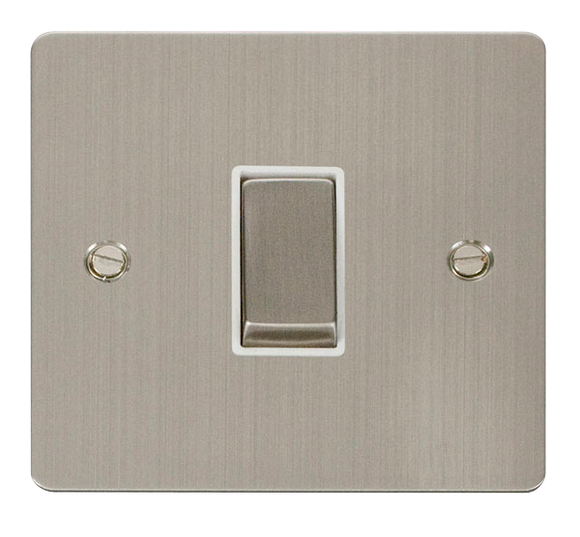 Click® Scolmore Define® FPSS411WH 10AX Ingot 1 Gang 2 Way Plate Switch Stainless Steel White Insert