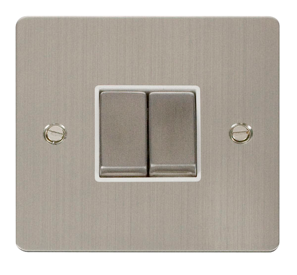 Click® Scolmore Define® FPSS412WH 10AX Ingot 2 Gang 2 Way Plate Switch Stainless Steel White Insert
