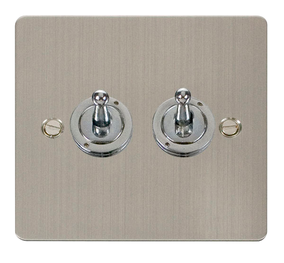 Click® Scolmore Define® FPSS422 10AX 2 Gang 2 Way Toggle Switch Stainless Steel  Insert
