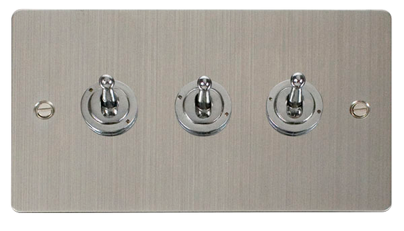 Click® Scolmore Define® FPSS423 10AX 3 Gang 2 Way Toggle Switch Stainless Steel  Insert
