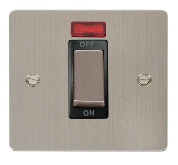 Click® Scolmore Define® FPSS501BK 45A Ingot 1 Gang DP Switch With Neon Stainless Steel Black Insert