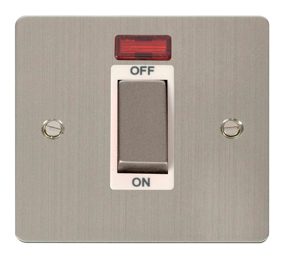 Click® Scolmore Define® FPSS501WH 45A Ingot 1 Gang DP Switch With Neon Stainless Steel White Insert