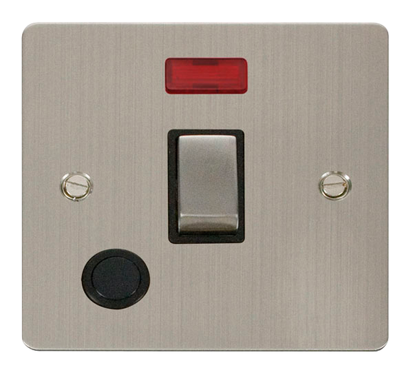 Click® Scolmore Define® FPSS523BK 20A Ingot DP Switch With Neon Stainless Steel Black Insert