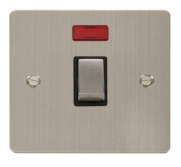 Click® Scolmore Define® FPSS723BK 20A Ingot DP Switch With Neon Stainless Steel Black Insert