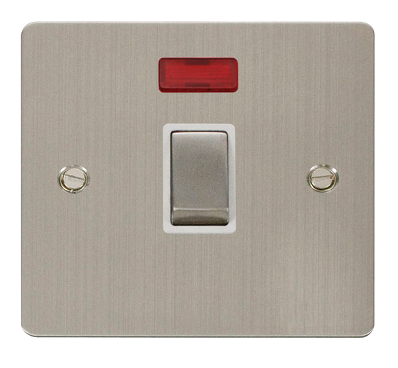 Click® Scolmore Define® FPSS723WH 20A Ingot DP Switch With Neon Stainless Steel White Insert
